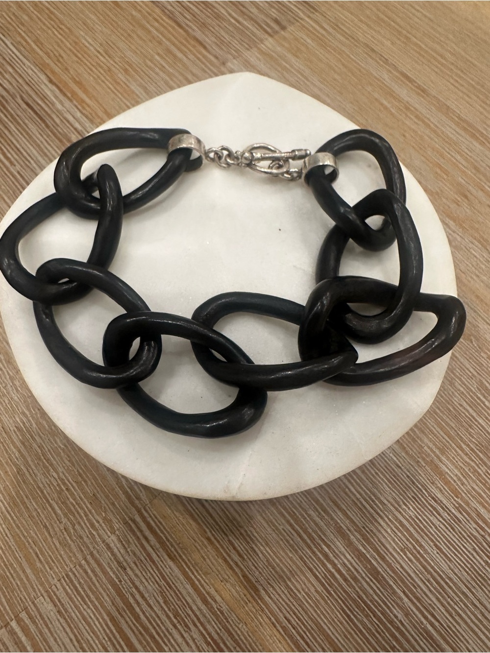 Chunky Black Resin Chain Link Bracelet with Silver-Tone Toggle Clasp